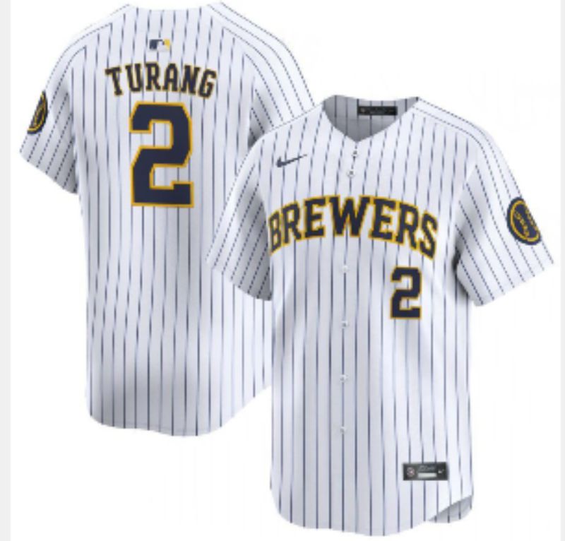 Men 2025 Milwaukee Brewers #2 Turang White Stripe 2025 Nike MLB Jersey 013->milwaukee brewers->MLB Jersey